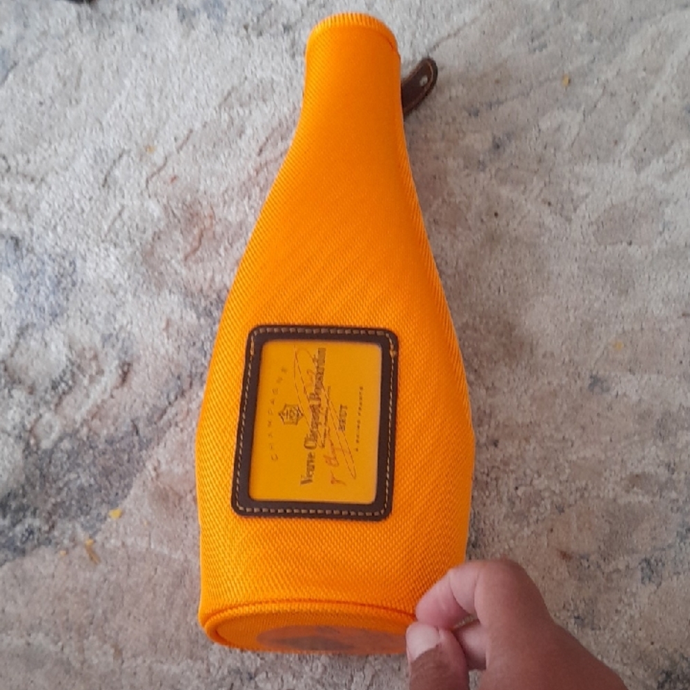 Vauve Cliquot Ponsardin Orange Bottle Sleeve Pouch with Leather Patch